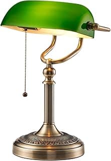 Newrays Lampe de bureau de banquier en verre vert
