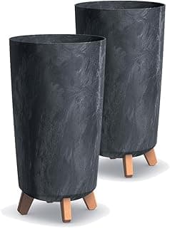 Tymar Lot de 2 pots de fleurs grands avec pieds - Béton anthracite