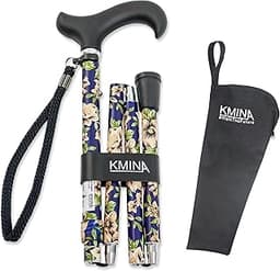 KMINA Canne de Marche Femme, Luxe, Réglable, Pliante Fleur, Aluminium
