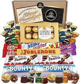 Coffret Bonbons avec +20 Chocolats Ferrero Rocher, Toblerone, Kinder Bueno, Bounty Coconut, Mars, Twix