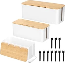 FERRGIA Lot de 3 boîtes cache-câbles avec couvercle bambou