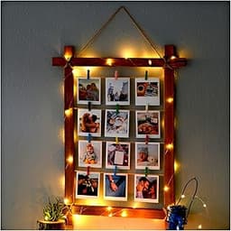 Cadre photo en bois naturel avec lumière LED