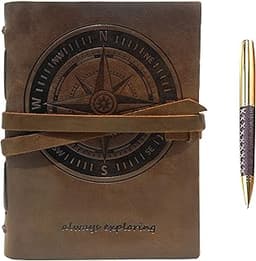 Carnet de Notes Cuir Véritable Journal Avec Boussole En Relief A5 Carnet de Voyage à La Main Vintage