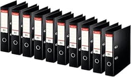 Esselte Standard, Pack de 10x Classeurs à Levier, Noir, Dos de 75 mm, A4, PP, 320250