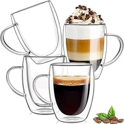 Lot de 4 Tasse à Café Double Paroi en Verre à Café, 350ml