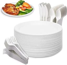 Yidaxing Assiettes Jetables en Canne à Sucre