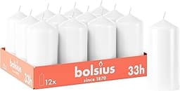 Bolsius 12 bougies piliers blanches
