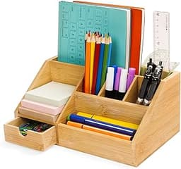 Cinnani Organiseur de Bureau en Bambou Avec Tiroir
