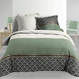Douceur d'Intérieur Parure 3 Pièces 240 x 220 cm Percale Imprime Belor Vert