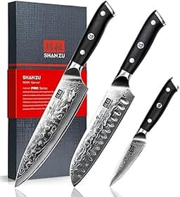 SHAN ZU Set de Couteaux Damas (3 pièces)
