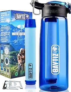 BAYTIZ ® Gourde Filtrante + Paille de Survie au Charbon Actif