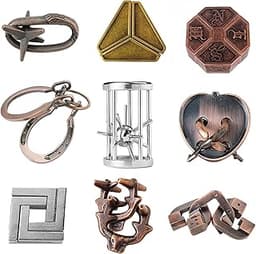 Holzsammlung Casse-tête en Métal Set 9 Pièces,Jouet de Puzzle en Métal,Jouets d'intelligence éducative,IQ Test Disentangle...