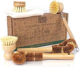 Jungle Culture Kit de 6 Brosses à Vaisselle Naturelles en Bambou