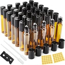 DKBT - Lot de 35 flacons roll-on 10 ml en verre ambré