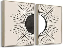 hyidecorart Cadre en Bois Tableau Boho Soleil et Lune