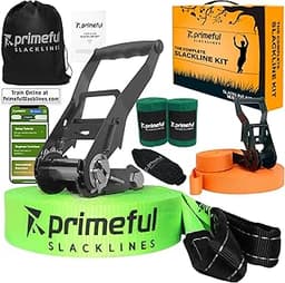 Primeful Slackline – Kit Complet 18,5 m avec ligne d’entraînement
