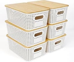 UHAPEER Lot de 6 boîtes de rangement empilables avec couvercle en bambou