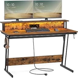 VASAGLE Bureau Gaming avec LED