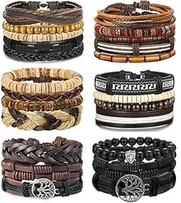 FIOROYAL 24 Pièces Bracelet Cuir pour Homme Femmes Vintage