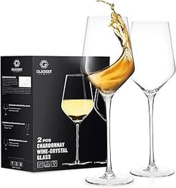 GLASKEY Lot de 2 Verres à Vin Blanc en Cristal Soufflé à la Bouche