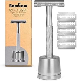 Bambaw Rasoir de Sûreté Argenté Avec Stand & 5 Lames
