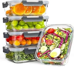 YASHE Lot de 5 récipients en verre avec couvercles, 1040 ml