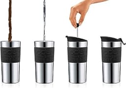 Bodum - 11067-01 - Travel Press - Mug à Piston Isotherme - Double Paroi Inox - 0.35 L - Noir